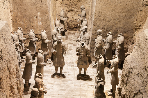 Xi'an,China - November 11, 2011:The Terracotta Army or Terra Cotta Warriors buried in Qin Shi Huang Emperor's tomb in 210-209 BC.