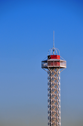 Denver, Colorado, USA: Six Flags Elitch Gardens - Observation Tower against blue sky - steel truss structure built by Huss Park Attractions GmbH of Bremen, Germany.