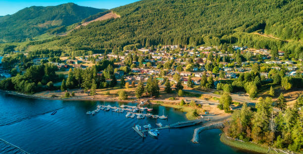 istock Small town on Pacific Ocean Coast. Aerial. 1985528940