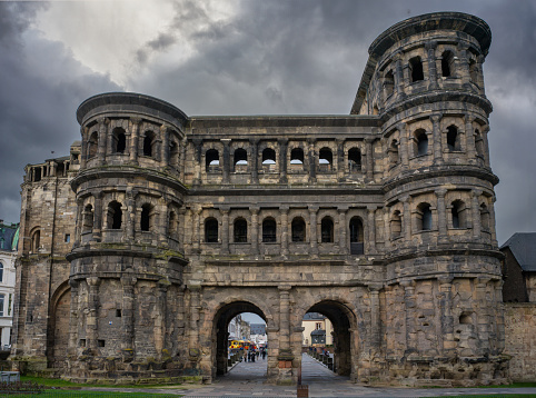 Ancient Roman city gate Porta Nigra in Trier on the Moselle. One of the most famous landmarks in Germany.
