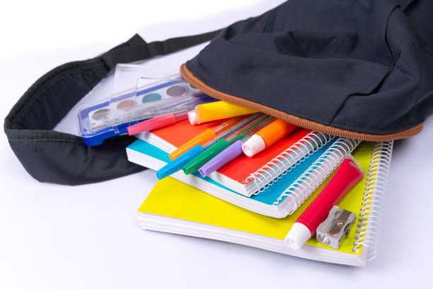 BACKPACK WITH OPEN SUPPLIES. BACK TO SCHOOL. COLOR. HORIZONTAL.