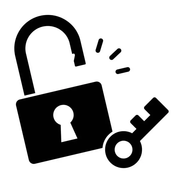 Vector illustration of Silhouette of Unlocking Padlock With a Key