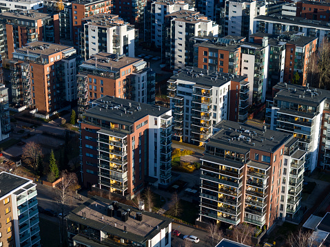 Apartment buildings seen from the air in Helsinki, Finland