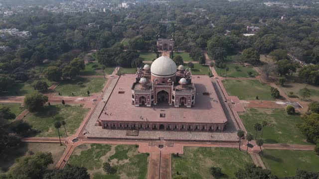 4k Aerial Drone shot of Humanyun's Tomb in New Delhi the capital city of India monument unesco