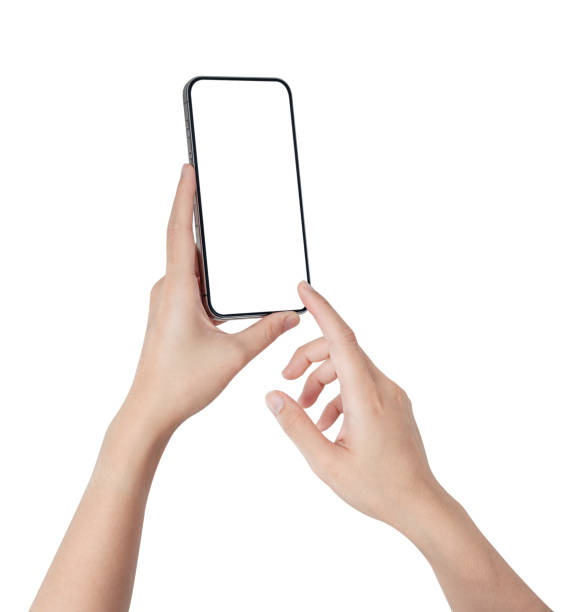 istock Hand holding smartphone with blank screen isolated on white background. 1985621742