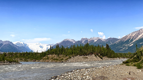 At the end of the McCarthy road, Kennicott river bank. Wrangell-St Elias. High quality photo