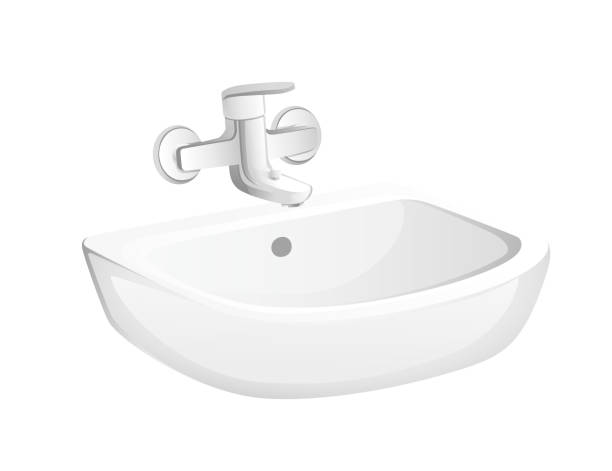 istock Modern ceramic sink with stainless steel faucet vector illustration isolated on white background household equipment for kitchen or bathroom 1985643303