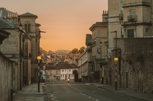 Summer Sunset view at Great Pulteney Street in Bath, Somerset, England, United Kingdom
