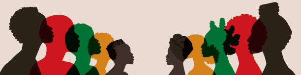 Black history month. Freedom month banner. Juneteenth emancipation. Silhouette face head in profile ethnic group of black African and African American men and women. Identity concept - racial equality and justice. Racism, discrimination. Juneteenth emancipation. juneteenth celebration stock illustrations