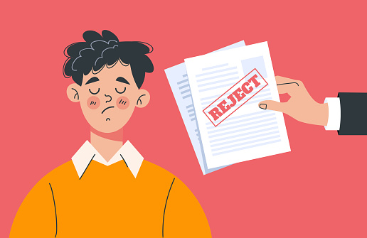 Hand hold rejected paper document. Vector flat