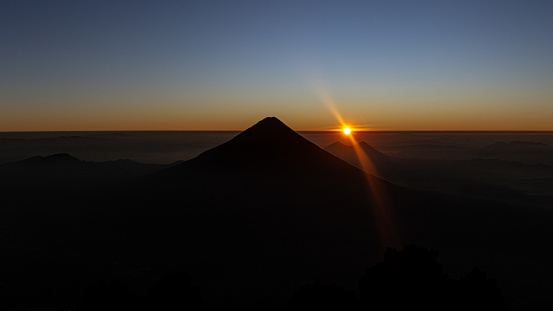The Volcán de Agua located near the town of Antigua, Guatemala. View from the Acatenango volcano.