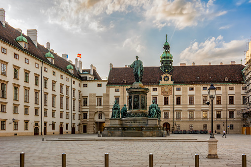 Vienna, Austria - April 2019: Kaiser Franz I monument in the courtyard of Hofburg Palace