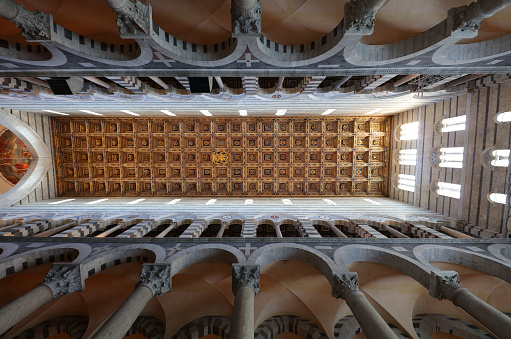 Frescoes in Piccolomini library in Siena Cathedral, Tuscany.