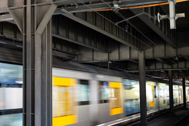 istock Train arriving in subway station, background with copy space 1985773045