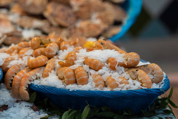 langoustine tasty seafood shrimp prawns delicious fresh meal food snack on the table copy space food background rustic top view keto or paleo diet Pescetarian