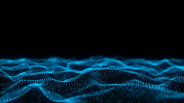 istock Abstract wave with blue light on black background. Science background with moving dots. Network connection technology. Digital structure with particles. 3d rendering. 1985798181
