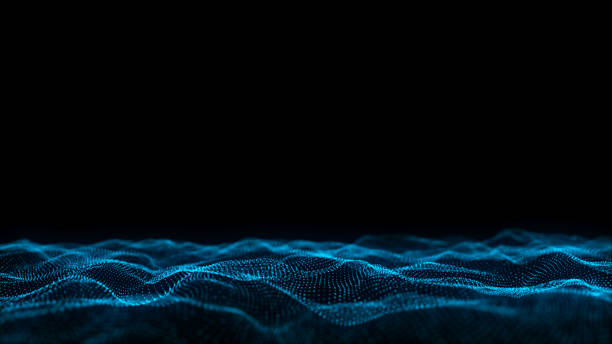 istock Abstract wave with blue light on black background. Science background with moving dots. Network connection technology. Digital structure with particles. 3d rendering. 1985798704