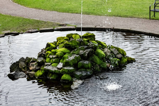 Famous water stairway Fonte Fria in the magical ancient forest of Bussaco in Luso, Aveiro in Portugal, fairy tale enchanted green trees