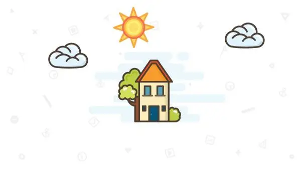 Vector illustration of House with sun. emoji concept