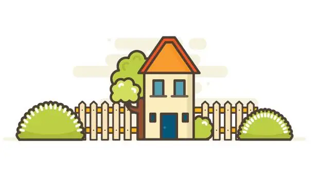 Vector illustration of Cottage house landscape emoji
