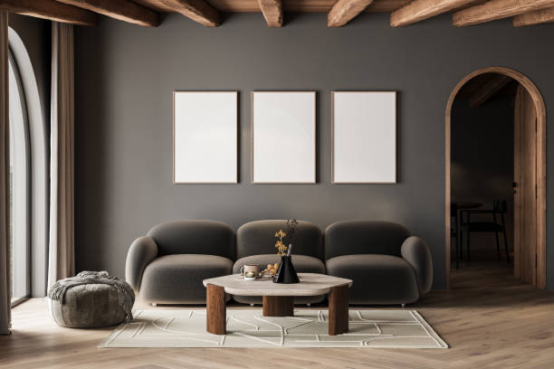 istock Mockup frame in interior background, room in gray colors, Scandi-Boho style 1985820833