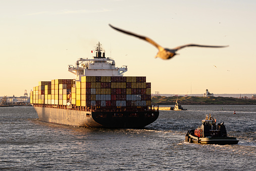 Cargo Container Ship on Hudson River New York, USA