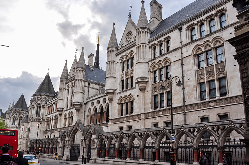 London, UK - April 2018: Royal Courts of Justice on Strand street