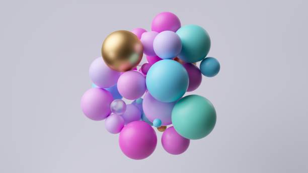 istock 3d render, abstract modern geometric wallpaper. Pink blue and gold assorted balls. Lump made of chaotic multicolored particles stick together, isolated on white background 1985854913