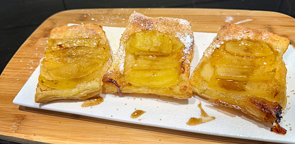 upside down apple maple puff pastry tart