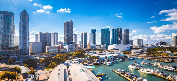 Miami downtown Bayside skyline panoramic view, Florida state, United States of America