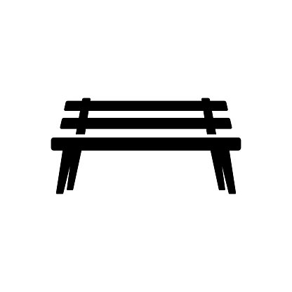 Bench with backrest icon. Black silhouette. Front view. Vector simple flat graphic illustration. Isolated object on a white background. Isolate.