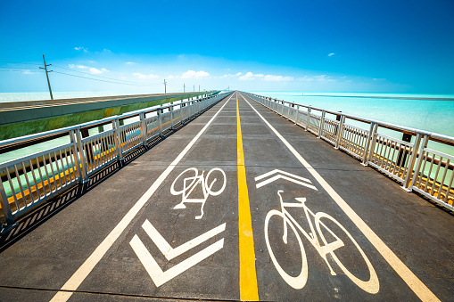 Old Seven Mile Bridge bicycle lane in Marathon, Florida Keys, south Florida, United States of America