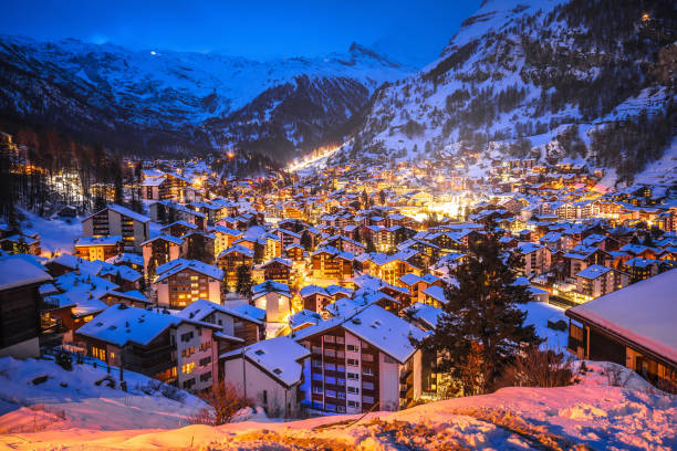 istock Idyllic village of Zermatt rooftops evening view, luxury winter destination 1986086607
