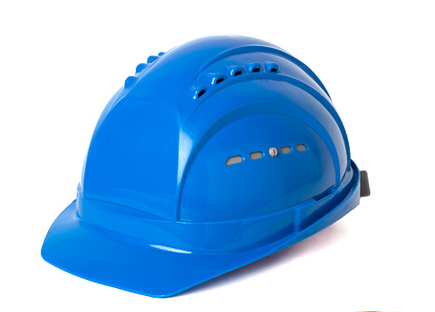 Blue construction helmet isolated on white