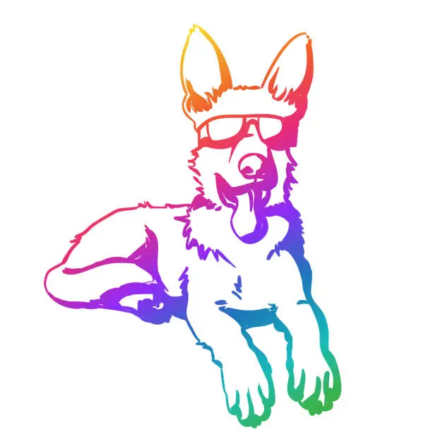 Vector illustration of Cool German Shepherd Rainbow