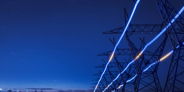 istock High voltage electric transmission tower with glowing current line 1986220433