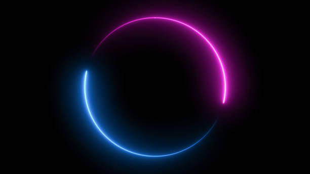 istock Abstract blue pink neon glowing circle frame 1986221474