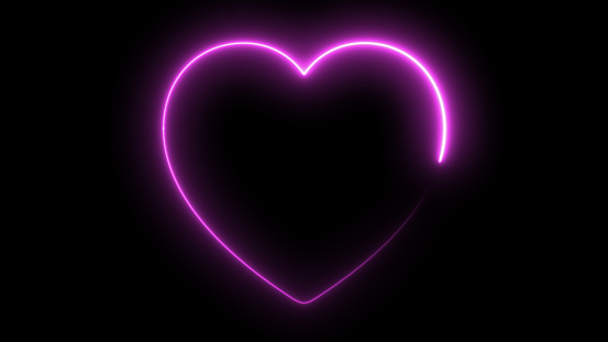 Abstract heart neon glowing line frame, animated moving led light screen box projection 3d rendering, empty space valentine day presentation design background, futuristic love laser sprectrum backdrop