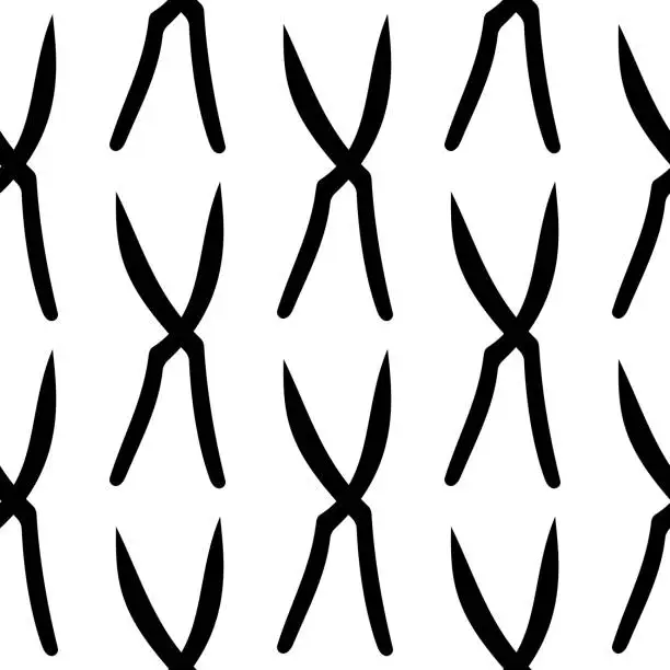 Vector illustration of garden scissors stationery care trim black pattern