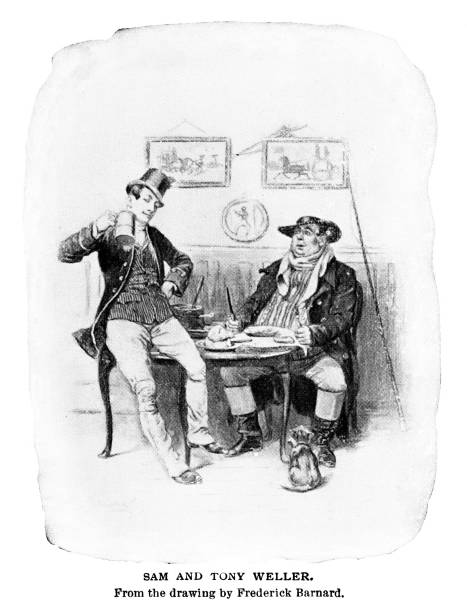 ilustrações de stock, clip art, desenhos animados e ícones de charles dickens's fictional characters sam and tony weller in the pickwick papers.  england, 19th century british literature - charles dickens victorian style author men