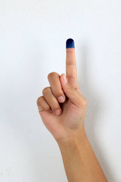 Purple Ink After Vote on White Background