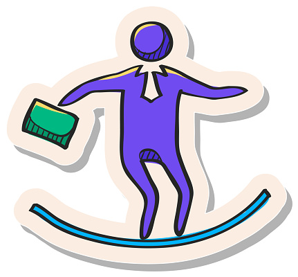 Hand drawn Businessman challenge icon in sticker style vector illustration