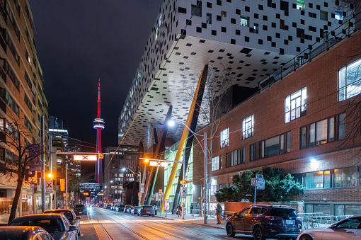 Toronto, Ontario, Canada - February 02, 2024:  The Ontario College of Art & Design (OCAD), is a University dedicated to studies in art, design and media.   They offer both undergraduate and graduate degree programs.   OCAD is located downtown Toronto, very close to the Art Gallery of Ontario.