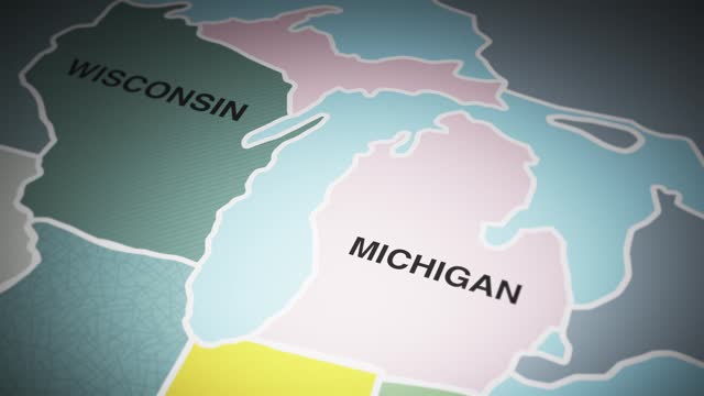 USA map turn on state of Michigan