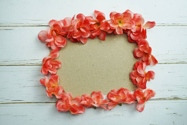 Empty Paper craft with LED cotton balls on wooden background