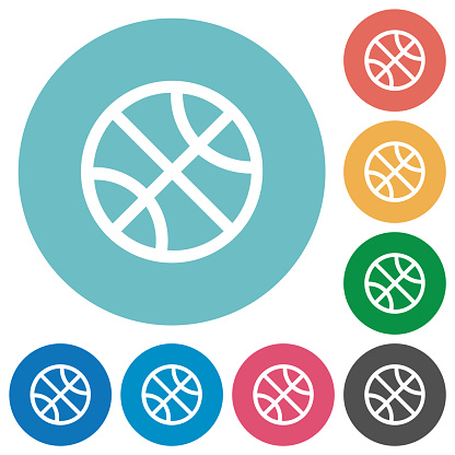Basketball outline flat white icons on round color backgrounds
