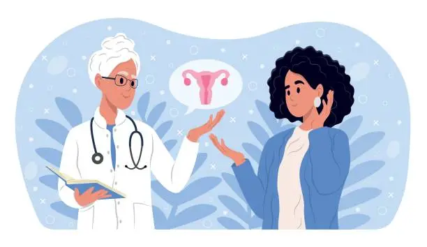 Vector illustration of Endometriosis Awareness Mont. The doctor explains the results of the gynecological examination. Women's diseases and prevention of women's health