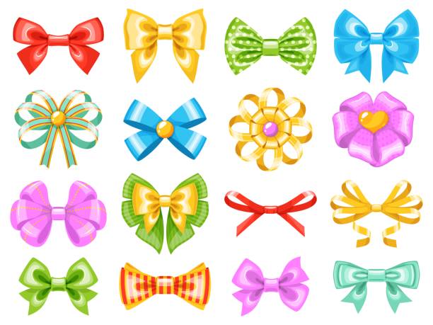 istock Gift bows set. Colorful decorative ribbons for presents, holidays celebration, festive packaging elements, different bowknots, valentine, birthday and wedding packaging decoration, vector set 1986480816