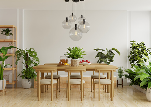 Modern dining room interior design,Modern interior of cozy kitchen- 3D rendering