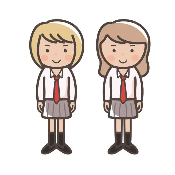 Vector illustration of Illustration of two cute gal-style high school girls